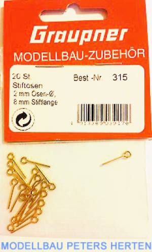 Graupner Stiftöse 2 mm Ösen-Ø, 8 mm Stiftlänge VE20 - 315 Abb. 1