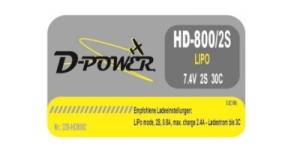  D-Power HD 800 2S Lipo (7,4V) 30C mit BEC Stecker 220-HD8002 