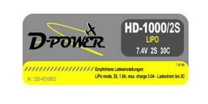 D-Power HD-1000 2S Lipo (7,4V) 30C - 220-HD10002 abb 1