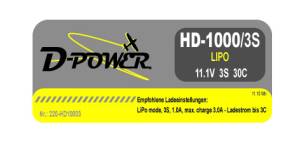 D-Power HD-1000 3S Lipo (11,1V) 30C - 220-HD10003 abb 1