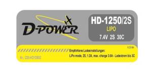 D-Power HD-1250 2S Lipo (7,4V) 30C - 220-HD12502 Abb. 1