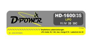 D-Power HD-1600 3S Lipo (11,1V) 30C - 220-HD16003 Abb. 1