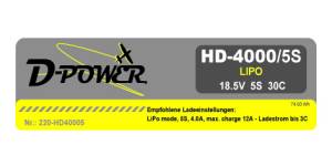 D-Power HD-4000 5S Lipo (18,5V) 30C - 220-HD40005 Abb. 1