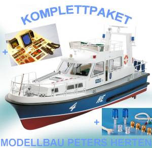 Krick HE 4 Polizeiboot Baukasten KOMPLETTPAKET mit Innenausbau- und Zubehörsatz - 20330 + 20331 + 20332 Abb. 1