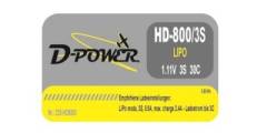 D-Power HD 800 3S Lipo (11,1V) 30C mit BEC Stecker 220-HD8003 Abb. 1