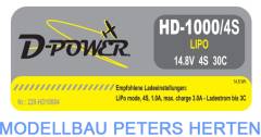  D-Power HD-1000 4S Lipo (14,8V) 30C - HD10004XT abb 1